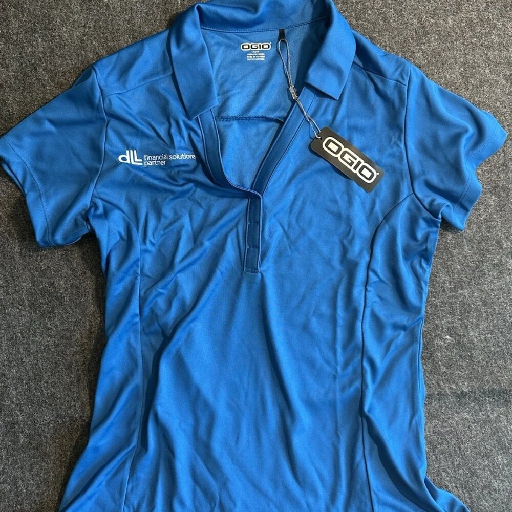 OGIO Golf Polo Shirt Womens M Blue Short Sleeve Athletic Wear DLL Logo